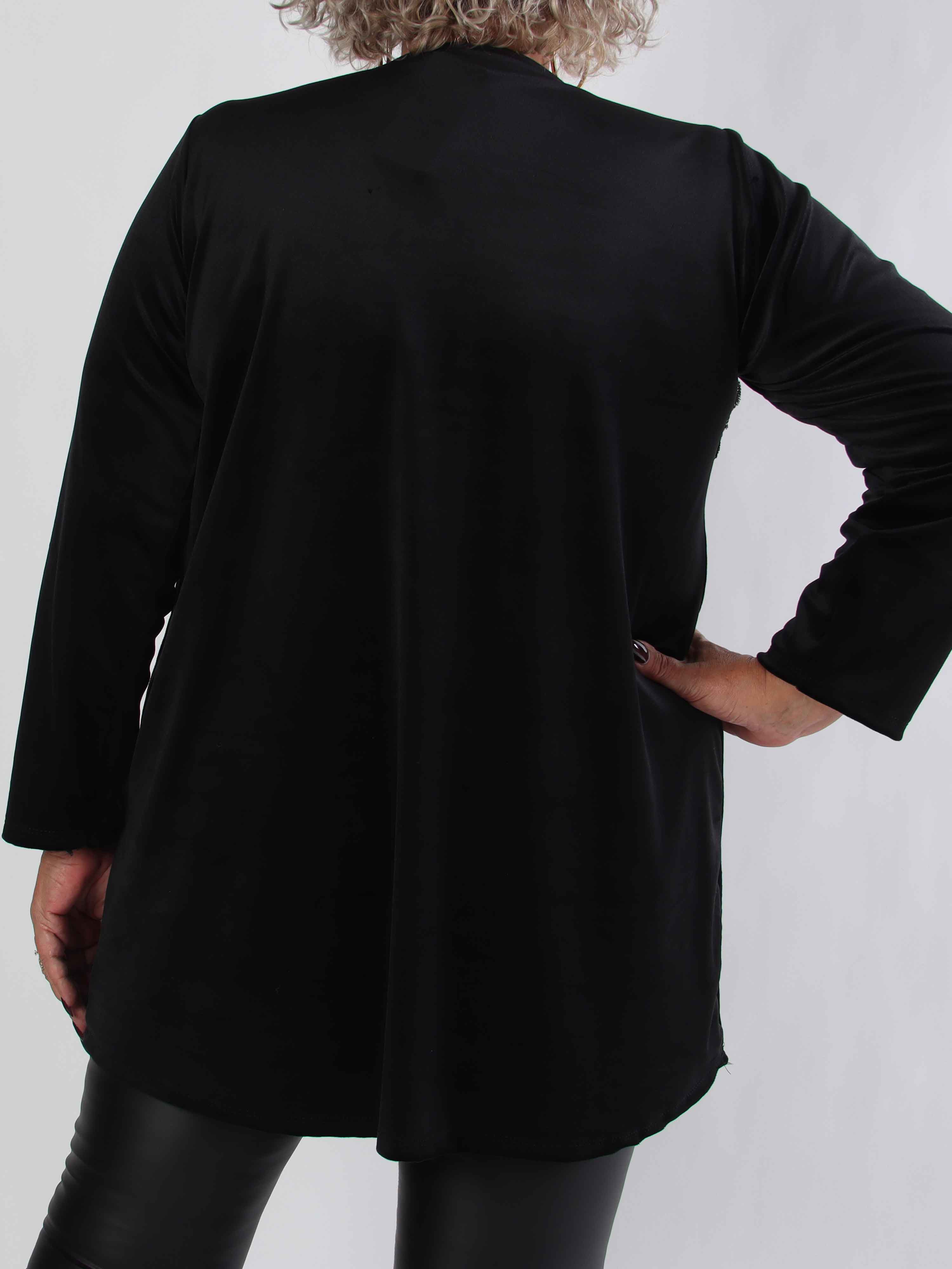 Ylva - Blød plus size tunikakjole i velour med guld broche